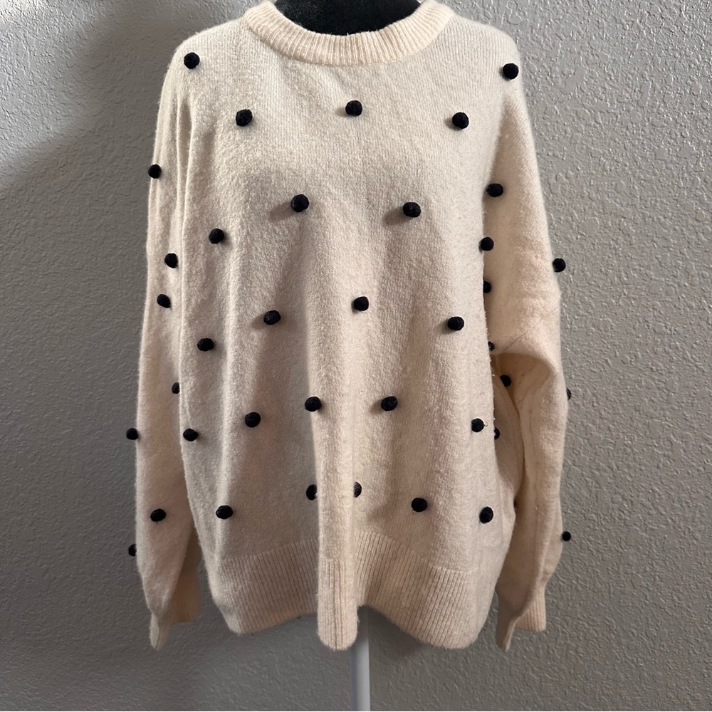 Madewell Cream Pullover Pom Pom Sweater | Size XL - Picture 2 of 6